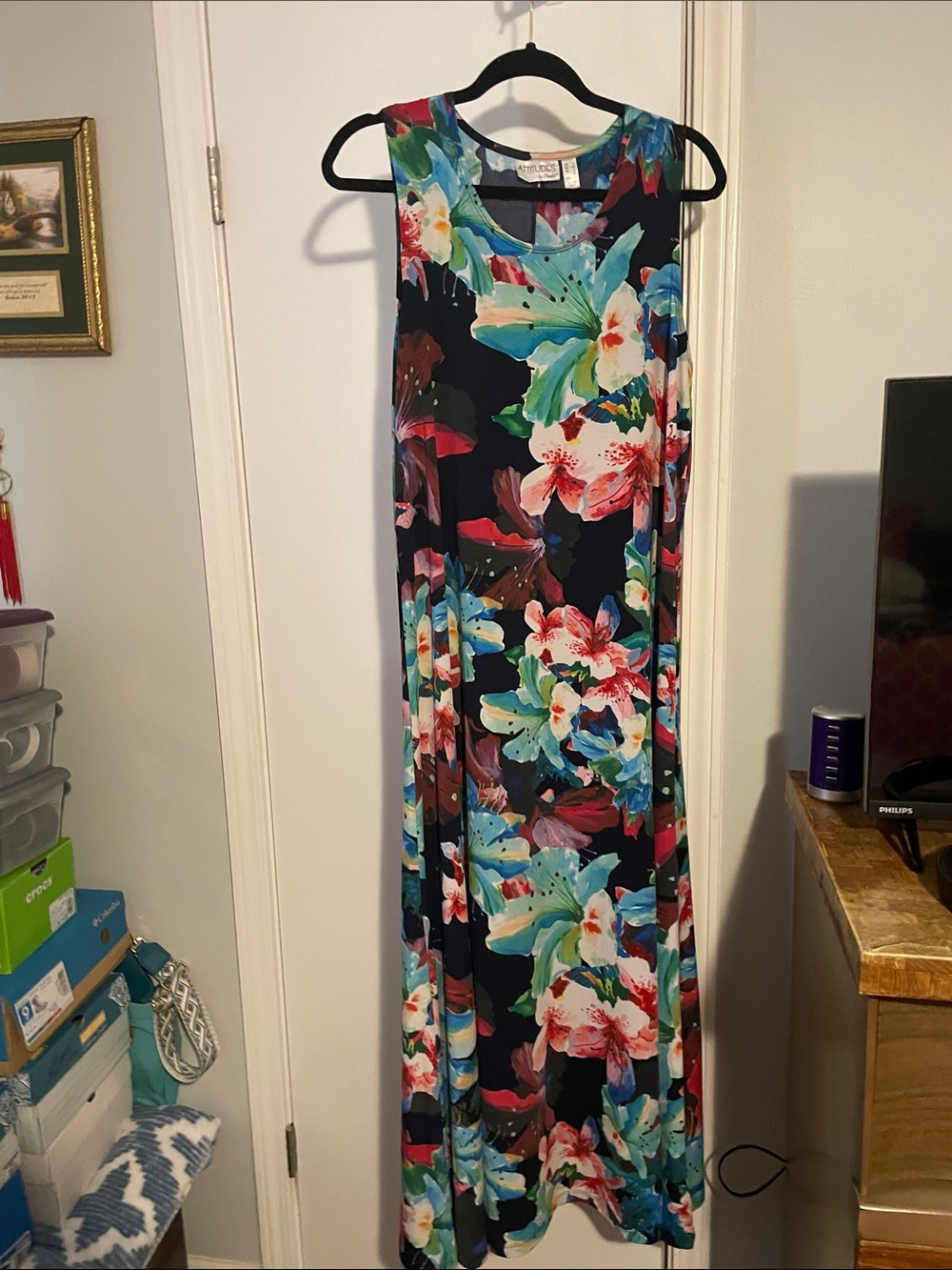 Attitudes by Renee Multicolor Floral Tank Top - Navy, Teal, Aqua, Pink